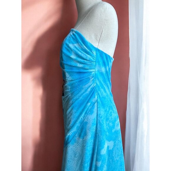 Vintage 90s Strapless Prom Gown | Y2KSky Blue Glitter Mesh dress | Size M - Picture 4 of 10